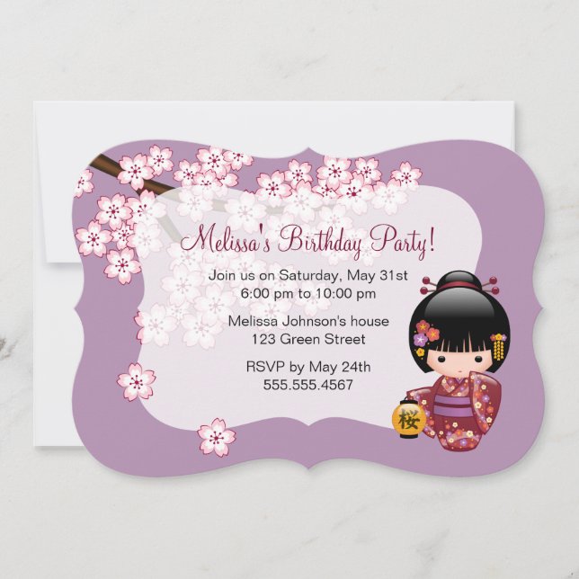 Invitación Foto del cumpleaños de Sakura Kokeshi Doll Geisha (Anverso)