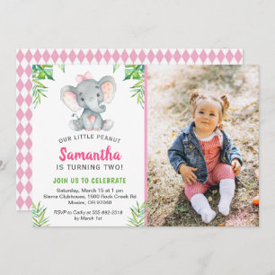 Invitación Foto del cumpleaños del elefante pequeño Chica cac