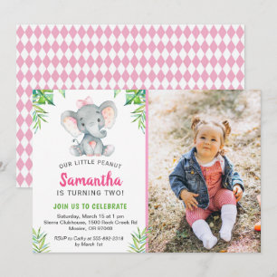Invitación Foto del cumpleaños del elefante pequeño Chica de 