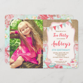 Invitación Foto del cumpleaños del fiesta del té, chic y chic