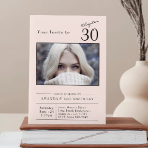 Invitación Foto del Fiesta 30 cumpleaños Rosado de Rubor Trei