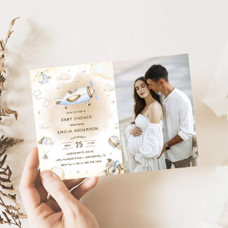 Invitación Foto del Fiesta Baby Shower del avión de viajes Vi