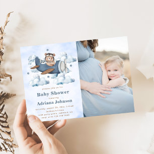 Invitación Foto del Fiesta Baby Shower del avión de viajes Vi