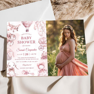 Invitación Foto del Fiesta Baby Shower del Chica rosado Toile
