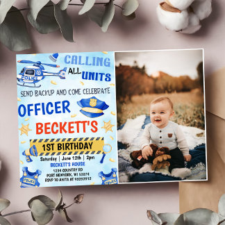 Invitación Foto del Fiesta de cumpleaños 1 niño de la policía