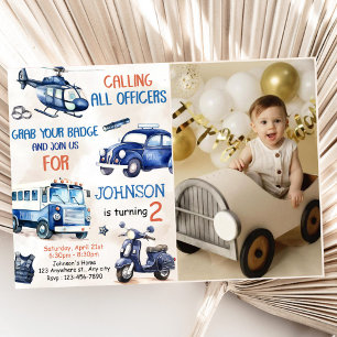 Invitación Foto del Fiesta de cumpleaños número 2 de policía