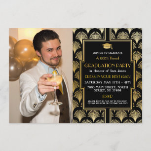 Invitación foto del fiesta de Gatsby de la graduación del oro