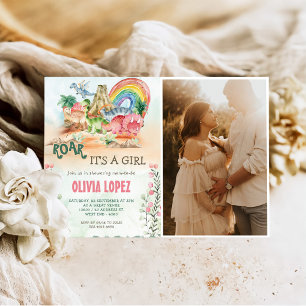 Invitación Foto del Fiesta del Chica de Baby Shower Dinosaur