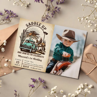 Invitación Foto del Fiesta del primer cumpleaños de Saddle Up