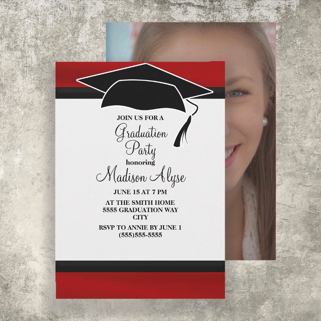 Invitación Foto del Fiesta del tapón negro rojo de graduación (Subido por el creador)