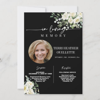 Invitación Foto del funeral de los Rosas blancos negros