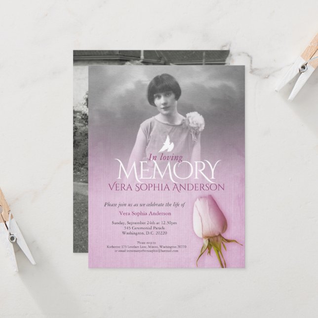 Invitación Foto del funeral de rosa morado (Anverso/Reverso In Situ)