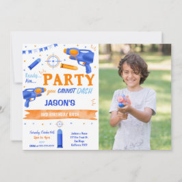 Invitación Foto del niño azul y Naranja Dart Gun