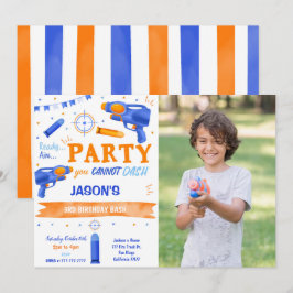 Invitación Foto del niño azul y Naranja Dart Gun