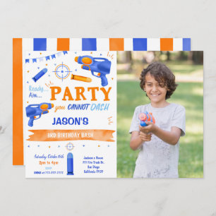 Invitación Foto del niño azul y Naranja Dart Gun