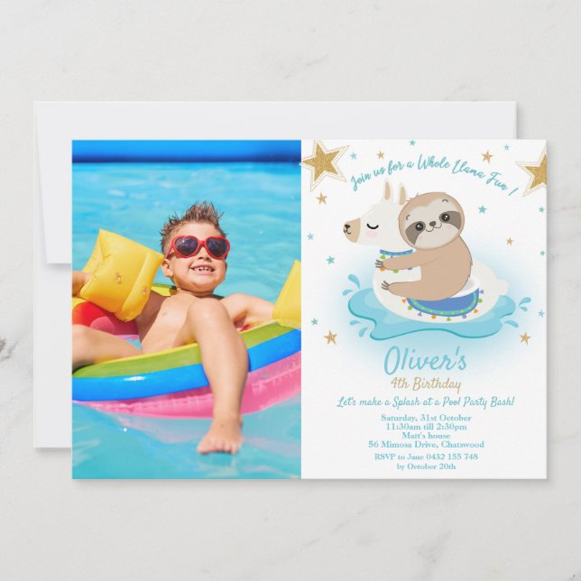 Invitación Foto del niño cumpleaños del Fiesta de la piscina  (Anverso)