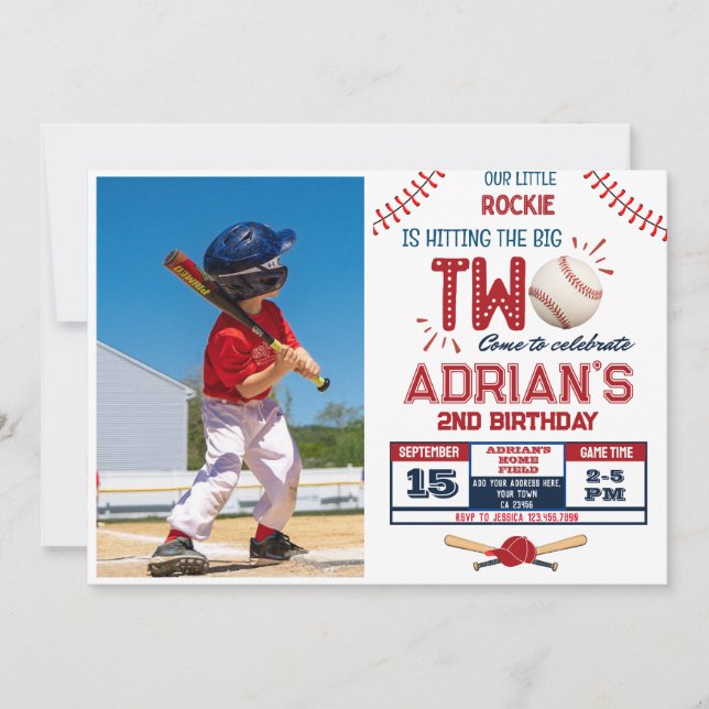 Invitación Foto del niño de 2º cumpleaños del béisbol (Anverso)
