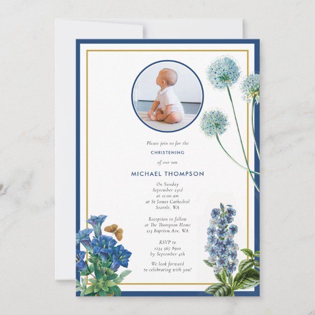 Invitación Foto del niño de la cristiana del bautismo de oro  (Anverso)