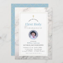 Invitación Foto del niño de mármol blanco, primera comunión s