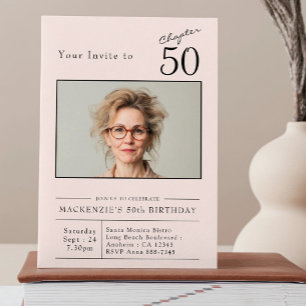 Invitación Foto del partido 50 cumpleaños Rosa Rubor Pink