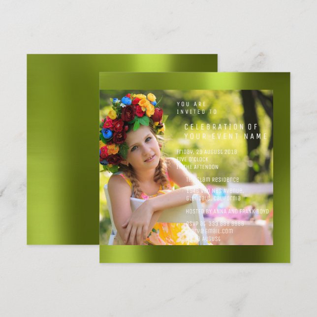Invitación Foto del partido de cumpleaños Cali Green Metaliza (Anverso / Reverso)