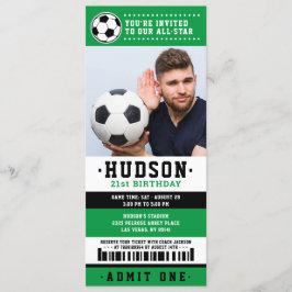 Invitación Foto del partido de cumpleaños Green Black Soccer 