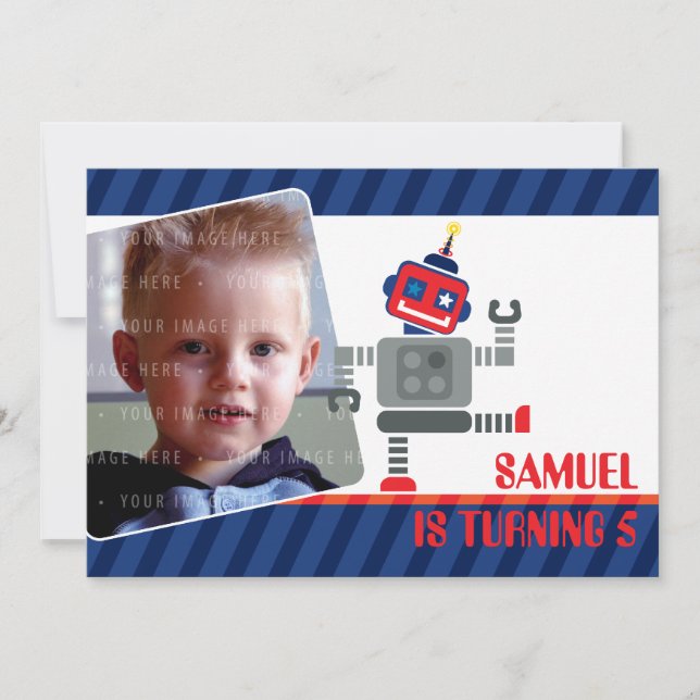 Invitación FOTO DEL PARTIDO DE CUMPLEAÑOS INVITA :: Robot bai (Anverso)