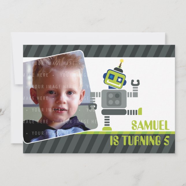 Invitación FOTO DEL PARTIDO DE CUMPLEAÑOS INVITA :: Robot bai (Anverso)