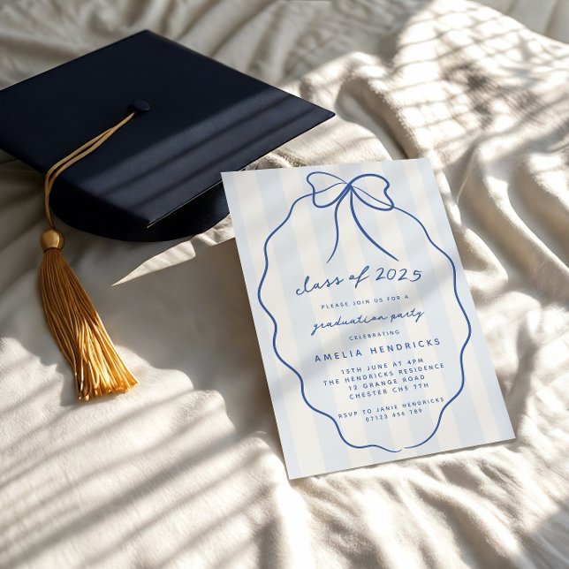Invitación Foto del partido de graduación azul Coquette Bow & (Subido por el creador)