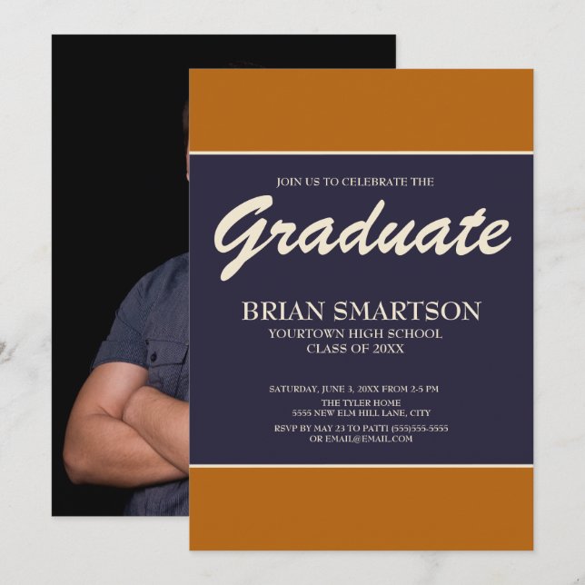 Invitación Foto del partido de graduación azul de la Marina N (Anverso / Reverso)