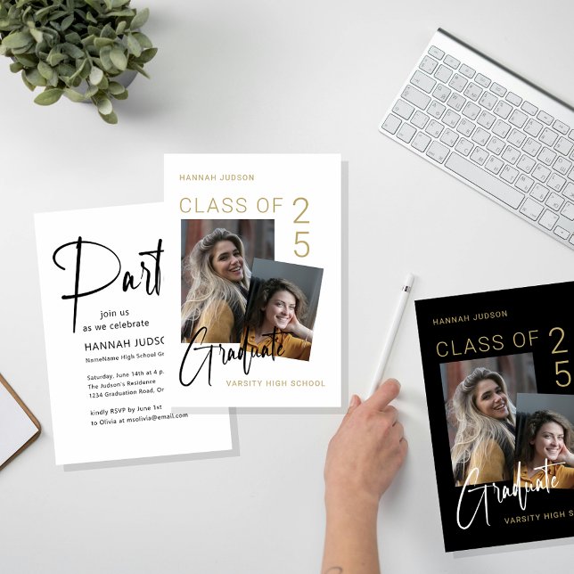 Invitación Foto del Partido de Graduación Blanca con guión de (Subido por el creador)