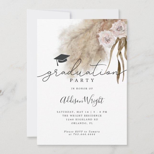 Invitación Foto del Partido de Graduación Boho Pampas (Anverso)