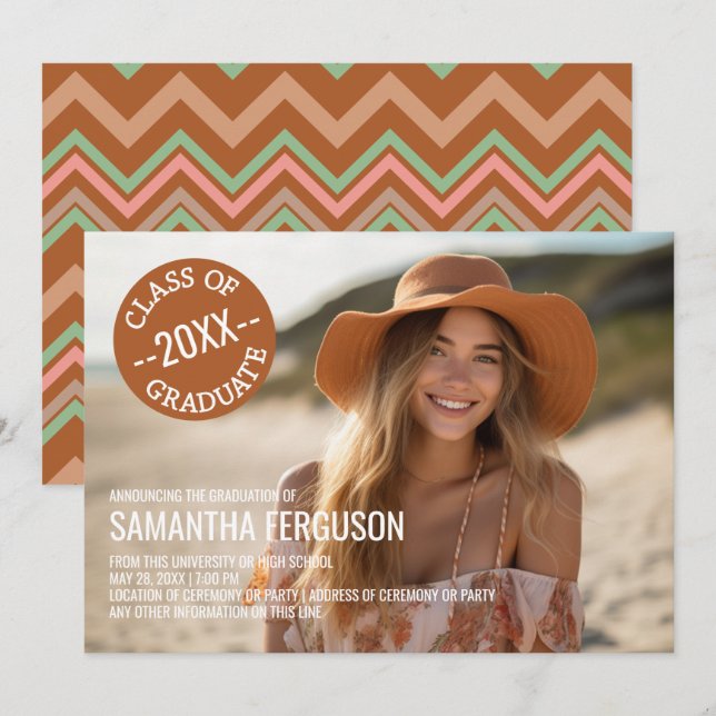Invitación Foto del partido de graduación de Chevrons blancos (Anverso / Reverso)