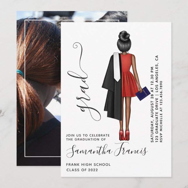 Invitación Foto del partido de graduación de Chicas rojos, ne (Anverso / Reverso)