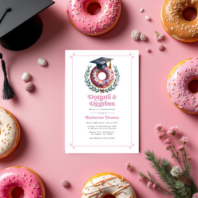 Invitación Foto del Partido de Graduación de Donuts y Grados (Donuts and Degrees Graduation Party Photo Invitation)