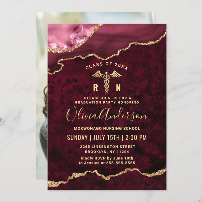 Invitación Foto del Partido de Graduación de la Escuela de En (Anverso / Reverso)