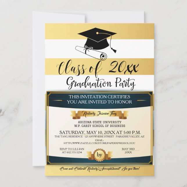 Invitación Foto del partido de graduación del diploma blanco  (Anverso)