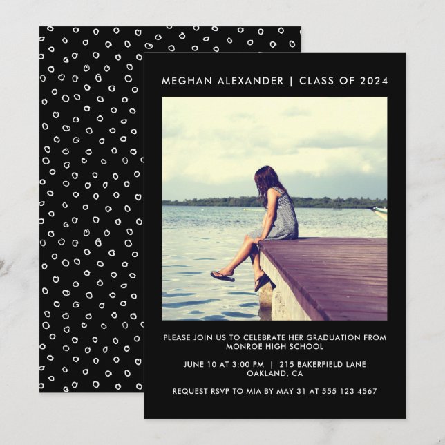 Invitación Foto del partido de graduación en blanco y negro (Anverso / Reverso)