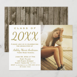 Invitación Foto del partido de graduación Rustic Wood Gold