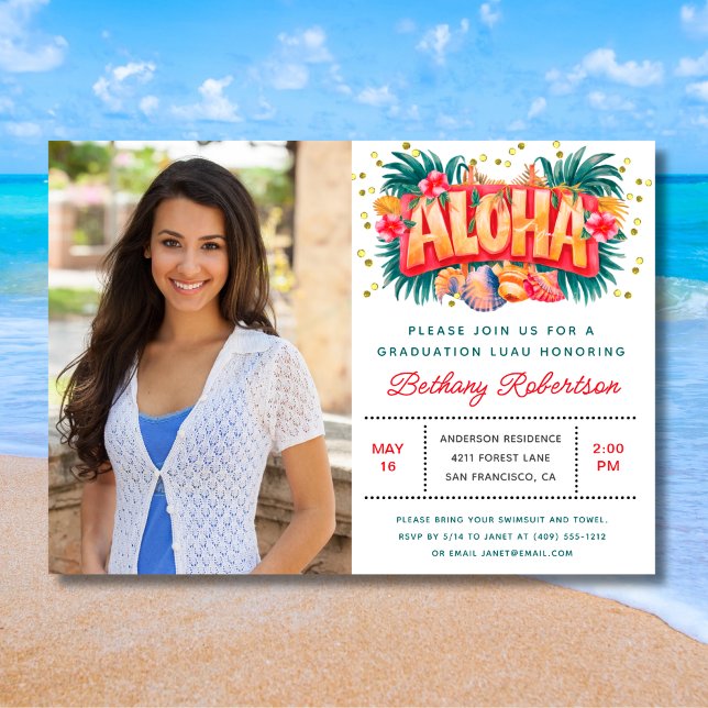 Invitación Foto del partido de graduación Tropical Aloha Luau (Subido por el creador)