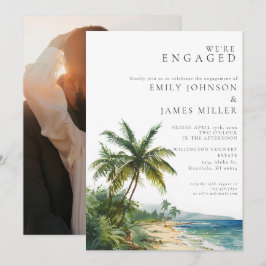 Invitación Foto del partido Watercolor Tropical Beach Engagem