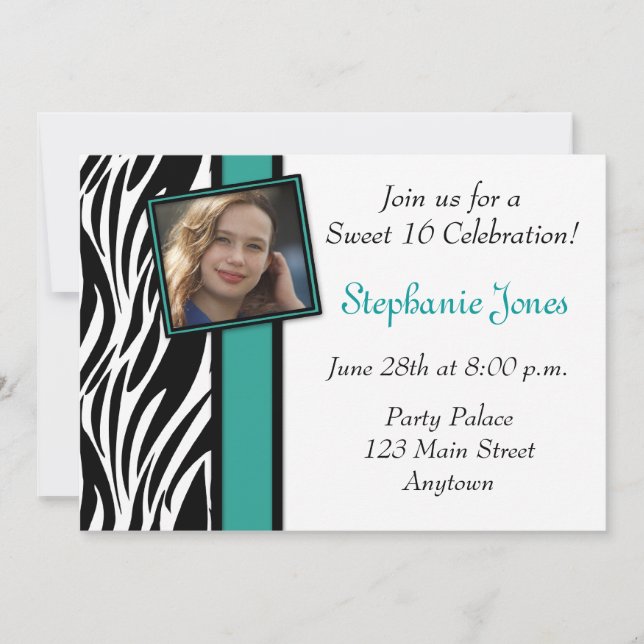 Invitación Foto del patrón de cebra azul (Anverso)