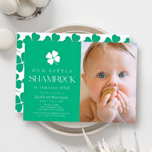 Invitación Foto del pequeño niño verde Shamrock cumpleaños 1