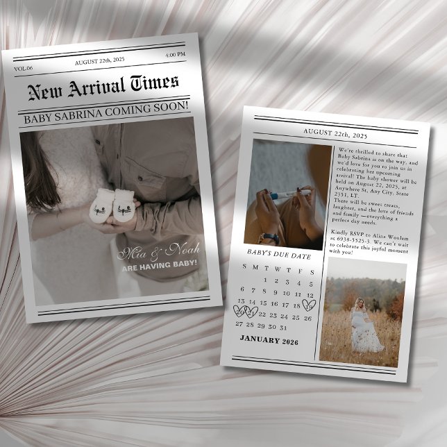 Invitación Foto del periódico Calendario Ducha del bebé (Subido por el creador)