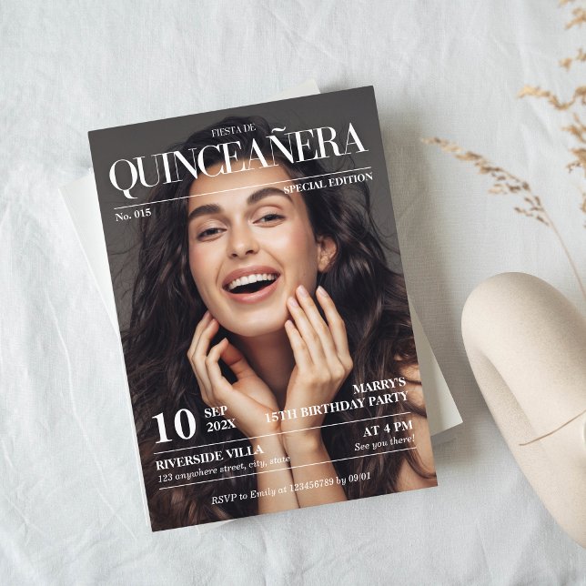 Invitación Foto del periódico editorial quinceañera de la rev (quinceañera invitation magazine cover)