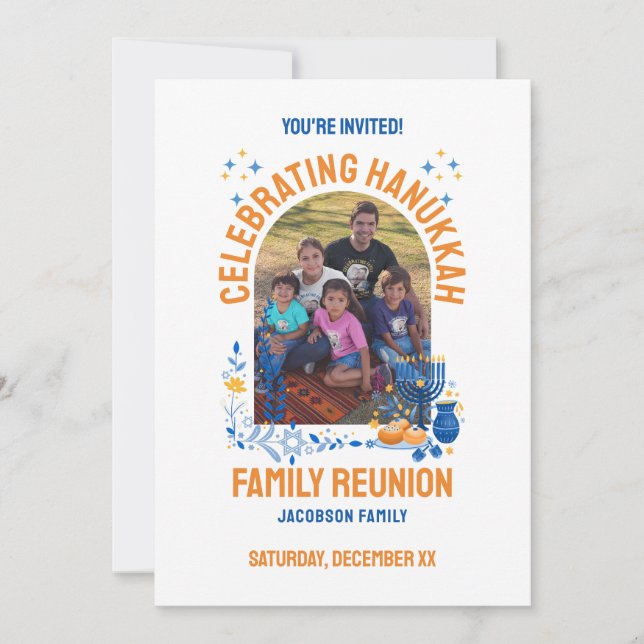 Invitación Foto del Personalizable de REUNIÓN FAMILIAR HANUKK (Anverso)