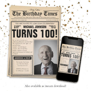 Invitación Foto del Personalizado del Viejo Periódico, 100° P