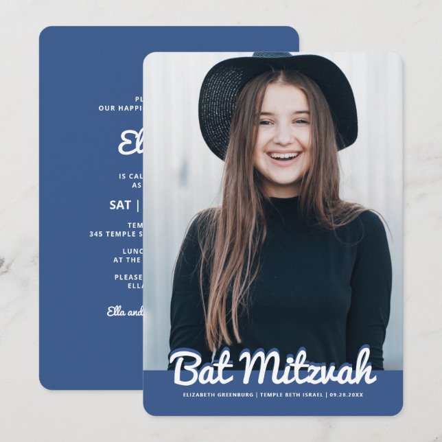 Invitación Foto del Personalizado moderno Bat Mitzvah (Anverso / Reverso)