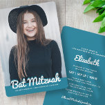 Invitación Foto del Personalizado moderno Bat Mitzvah<br><div class="desc">Este diseño está compuesto por un guión cursivo juguetón contrarrestado por una simple tipografía san serif. El diseño es moderno y sencillo. Añadir imagen de foto. Disponible aquí: http://www.zazzle.com/store/selectpartysupplies</div>