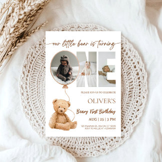 Invitación Foto del primer cumpleaños de Beary